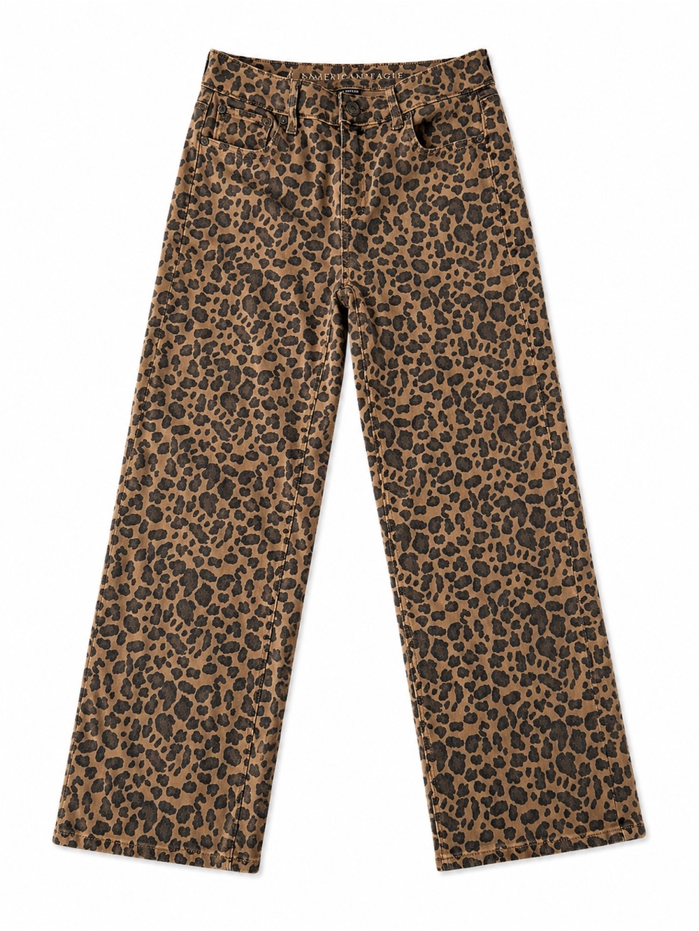 Leopard Print Wide Leg Stovepipe Jeans - Brown/Black